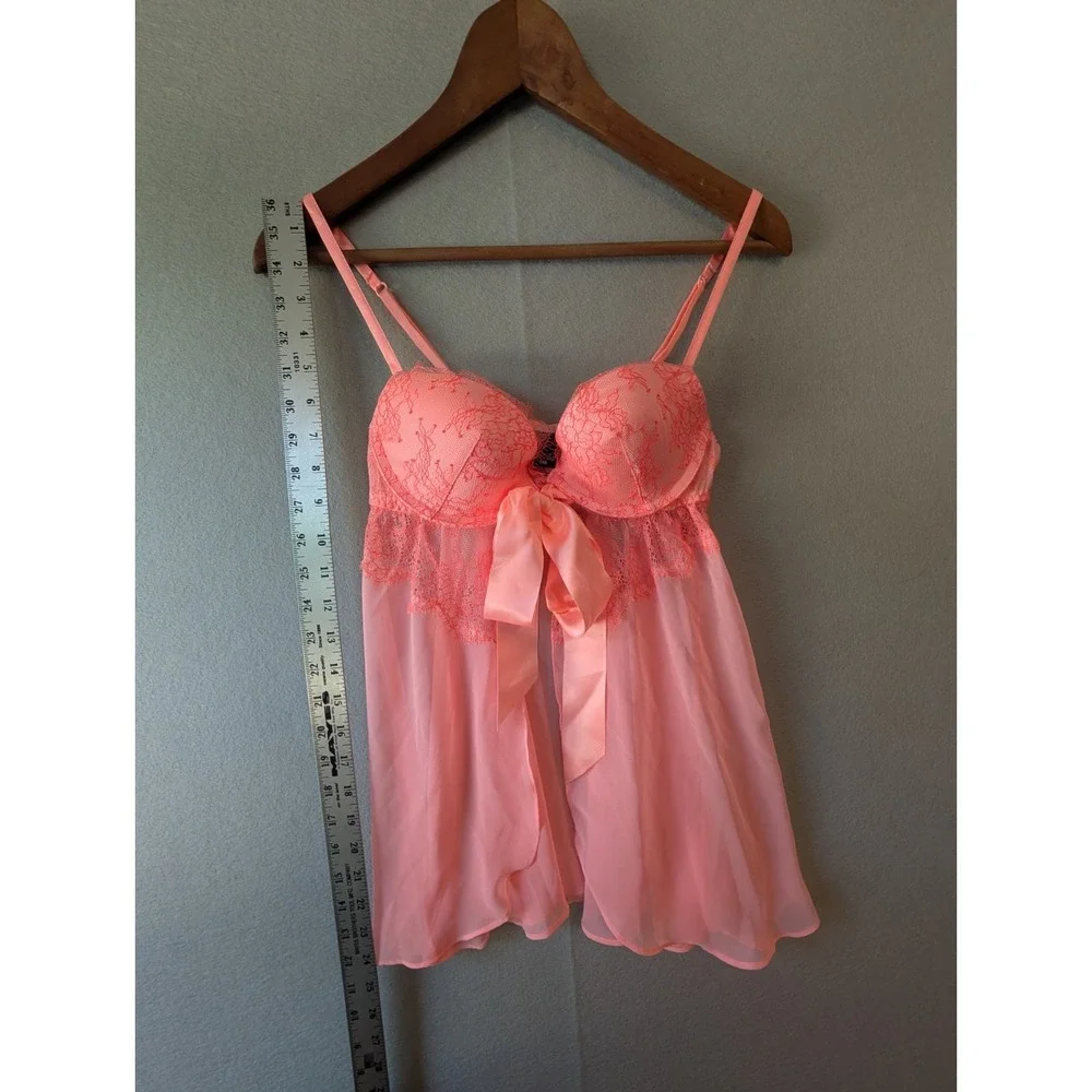 VICTORIAS SECRET Lace Peach Flyaway Sexy Padded Nightie Ribbon Underwire Bra 34B
